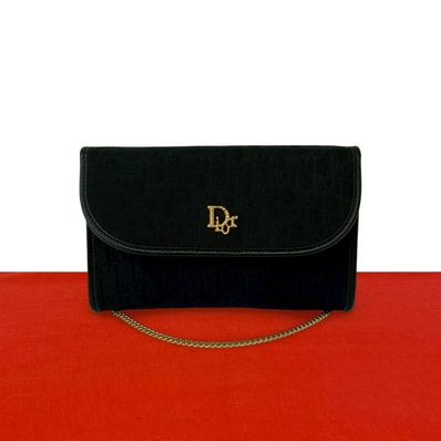 Christian Dior ディオール トロッター 柄 ロゴ 金具 キャンバス レザー ショルダーバッグ ブラック
36145