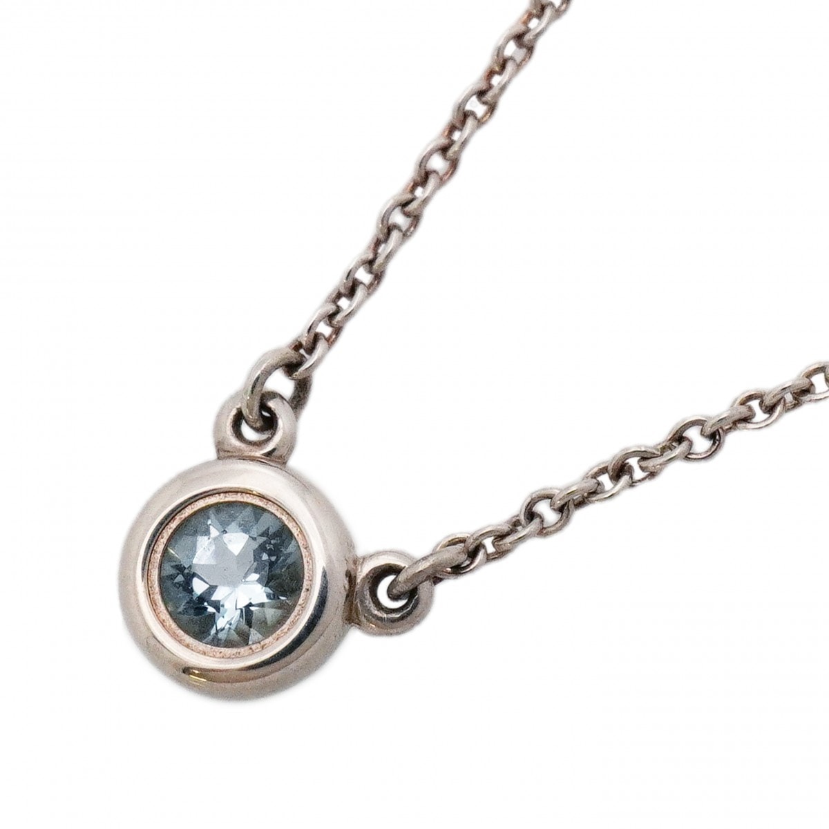 【6jcb0610-k】ティファニー ネックレス バイザヤード シルバー925 アクアマリン ブルー【中古】レディース