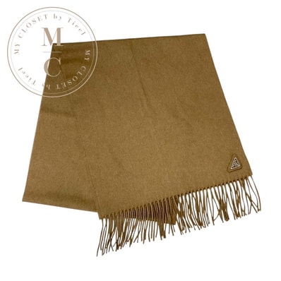 プラダ PRADA マフラー シルク キャメル シルバー トライアングルロゴ ストール