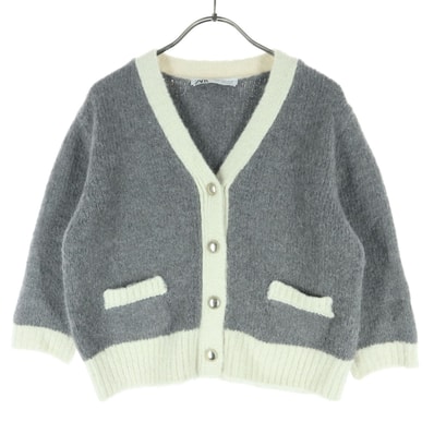 美品 ZARA ザラ ツートンカラー 長袖 アルパカ混 ウール混 ニットカーディガン M グレー