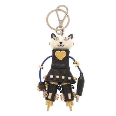 プラダ キャット ロボット レザー メタル ブラック ホワイ