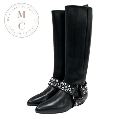 ルイヴィトン LOUIS VUITTON ラプソディライン モノグラム ブーツ ロングブーツ 靴 シューズ レザー ブラック 黒 ホワイト シルバー ホール