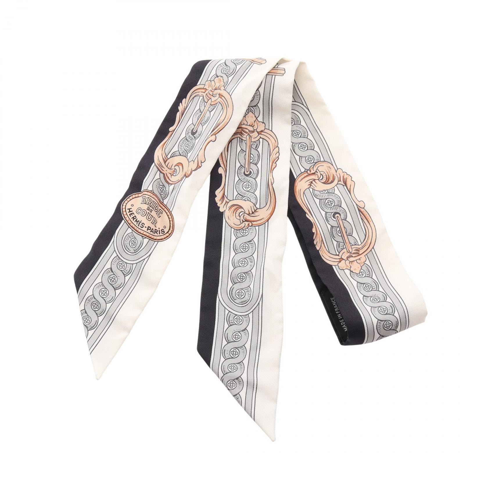 エルメス HERMES ツイリーBRIDE DE COUR スカーフ 衣料品 シルク シルク ホワイト レディース ホワイト系 / ブラック系 / グレー系 【中古】