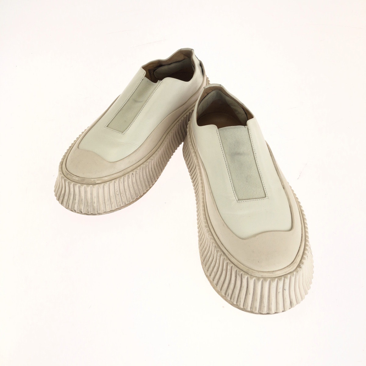 JIL SANDER ジルサンダー プラットフォーム スリッポン サイズ37 ホワイト アイボリー レザー ラバー/ スニーカー ローカットスニーカー 1-0294319 【中古】