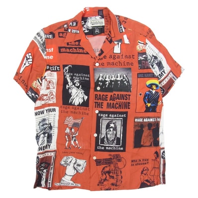 WACKO MARIA ワコマリア 半袖シャツ 20SS Rage Against The Machine レイジ・アゲインスト・ザ・マシン オープンカラー 開襟 半袖 アロハ シャツ レッド系 M【中古】
