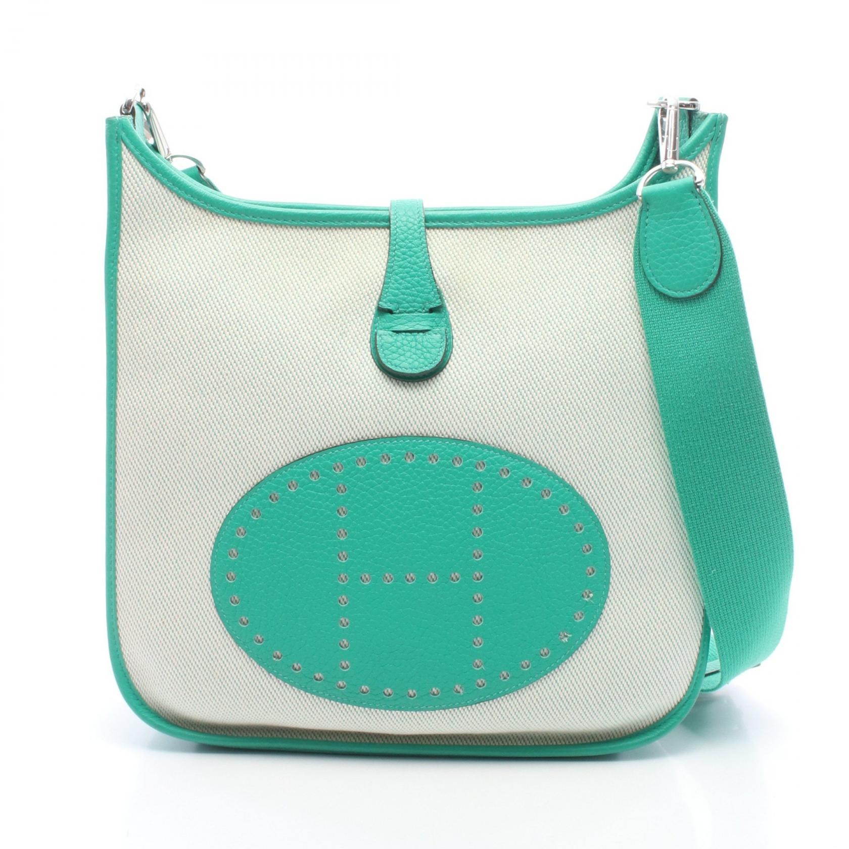 エルメス HERMES エヴリン 3 トロワ PM ショルダーバッグ バッグ キャンバス レザー トワルアッシュ / トリヨンクレマンス トワルアッシュ ミント U刻印(2022年製造) レディース アイボリー系 / グリーン系 /