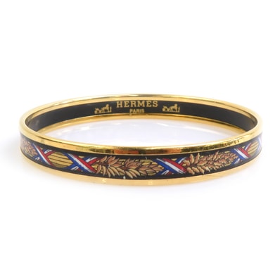 エルメス HERMES バングル ブレスレット エマイユ メタル/エナメル ゴールド/ブラック レディース【中古】 e61953a