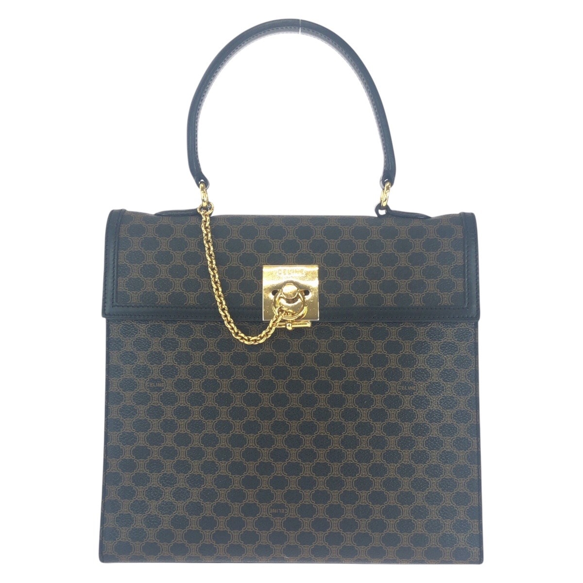 美品 CELINE セリーヌ マカダム ブラウン ゴールド金具 PVC ハンドバッグ 501403 【中古】