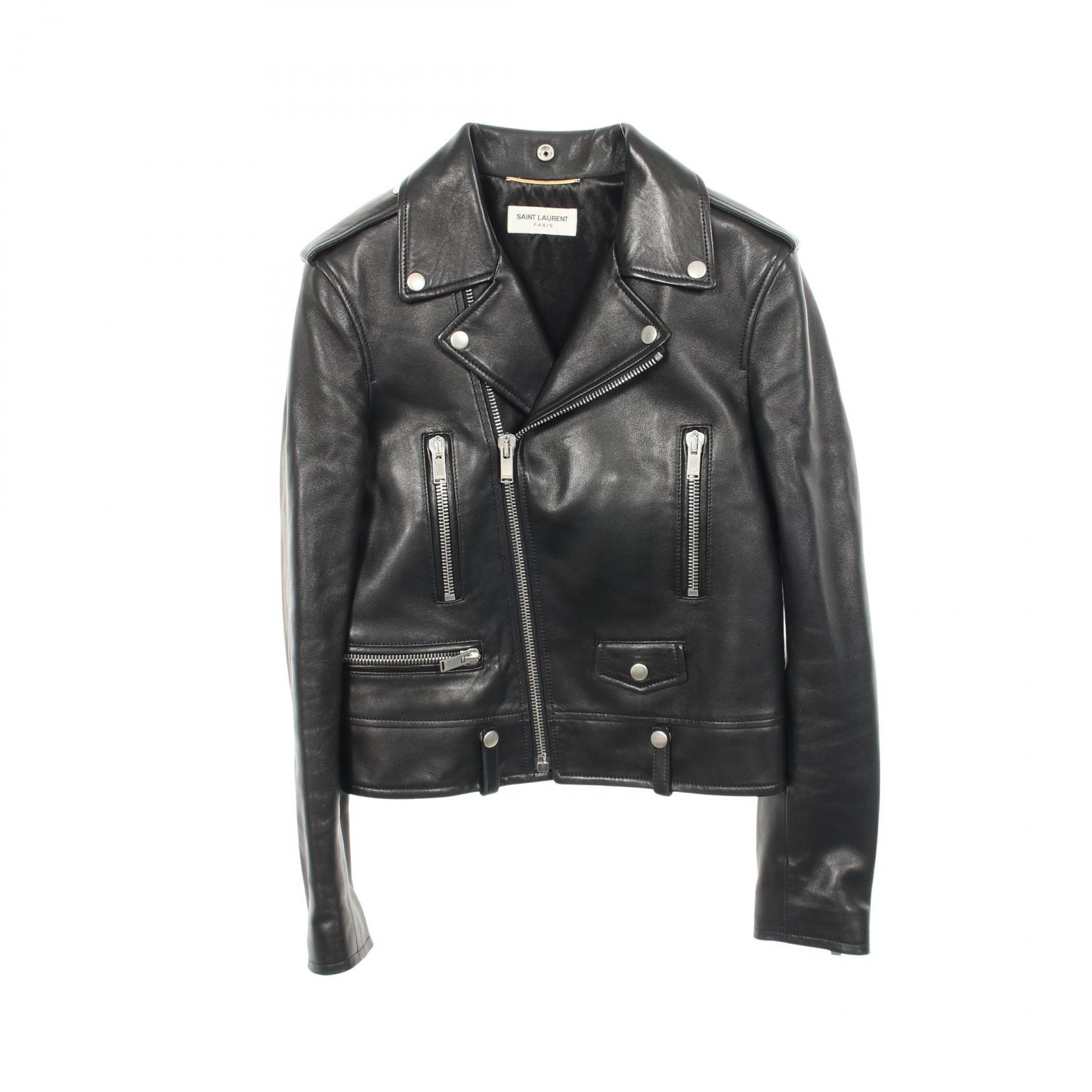 サンローランパリ SAINT LAURENT PARIS CLASSIC MOTORCYCLE JACKET ライダースジャケット 衣料品 アウター レザー レディース ブラック系 【中古】