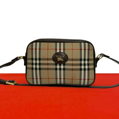 BURBERRY バーバリー ノバチェック 柄 シャドーホース ロゴ キャンバス レザー ショルダーバッグ ブラウン
65306