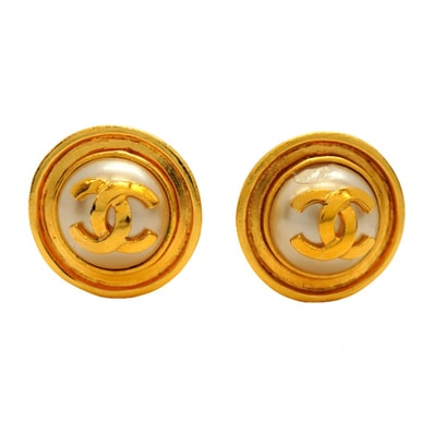 【6jdb0108-k】シャネル イヤリング ヴィンテージ ココマーク 丸型 サークル GPメッキ フェイクパール ゴールド【中古】レディース