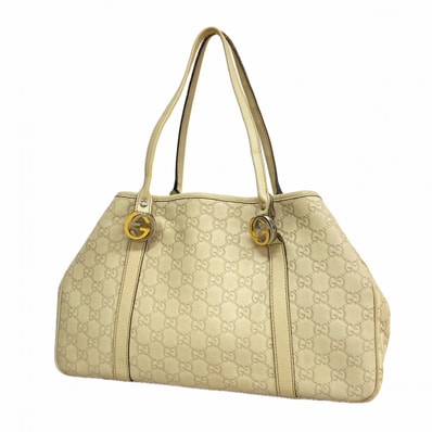【6ee5769-k】グッチ トートバッグ グッチシマ GGツインズ 232957 レザー ベージュ ゴールド/シルバー金具【中古】レディース