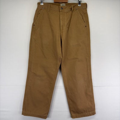 古着 エルエルビーン L.L.Bean ダック パンツ 裏地チェック ジップフライ レザーパッチ w34 L30 ベージュ メンズ