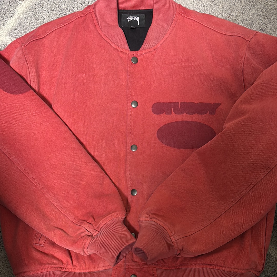 Stussy Ghost Logo Canvas Varsity Jacket "Red"