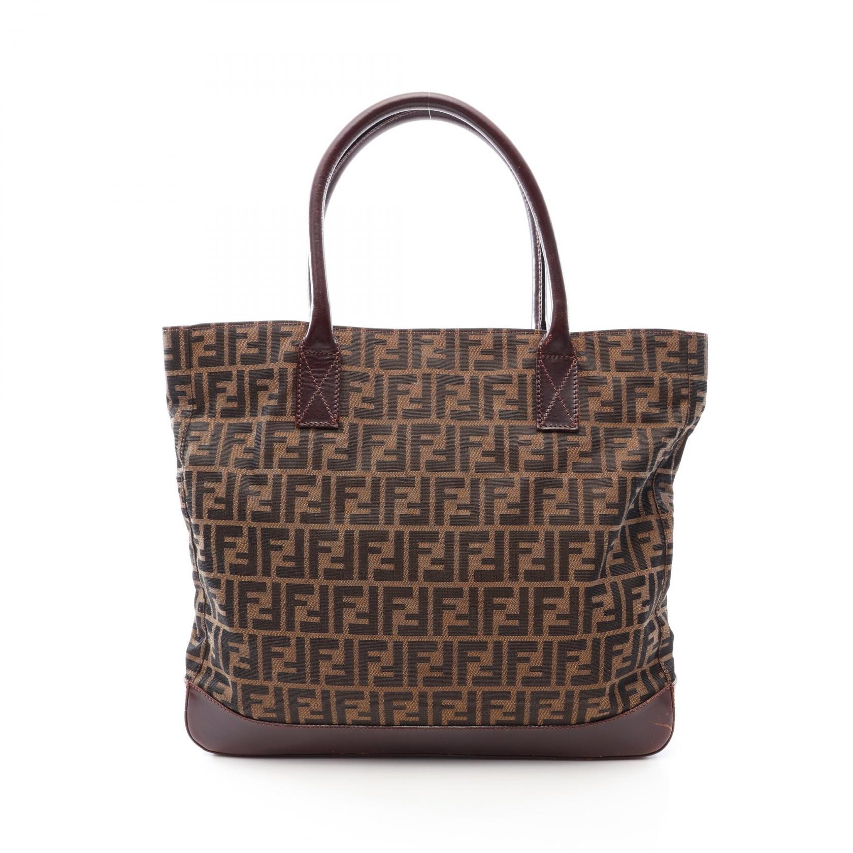フェンディ FENDI ズッカ トートバッグ バッグ キャンバス レザー メンズ レディース ブラウン系 【中古】