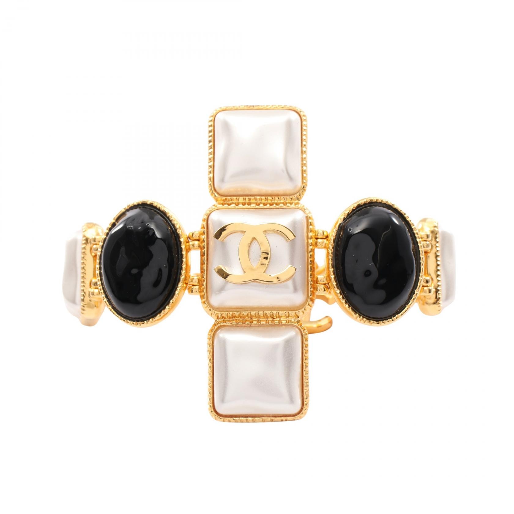 シャネル CHANEL ココマーク グリポア ブレスレット アクセサリー GP(ゴールドメッキ) フェイクパール / ガラス レディース ゴールド系 / ホワイト系 / ブラック系 【中古】