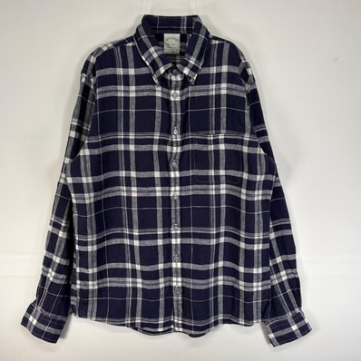 古着 ブルックスブラザーズ Brooks Brothers 長袖シャツ リネン チェック MILANO FIT M ネイビー系 マルチカラー メンズ