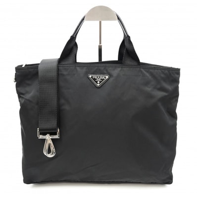 PRADA(プラダ)2WAYトートバッグ ナイロン トートバッグ ショルダーバッグ ブラック シルバー金具 レディース メンズ 【中古】