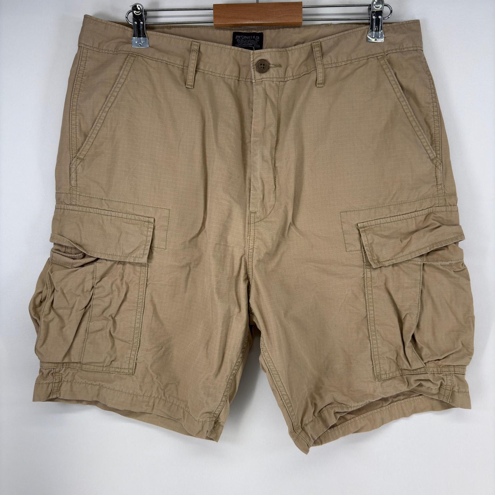 古着 リーバイス Levi's ショートパンツ カーゴ ジップ リップストップ サイドポケット ハーフパンツ w36  ベージュ メンズ