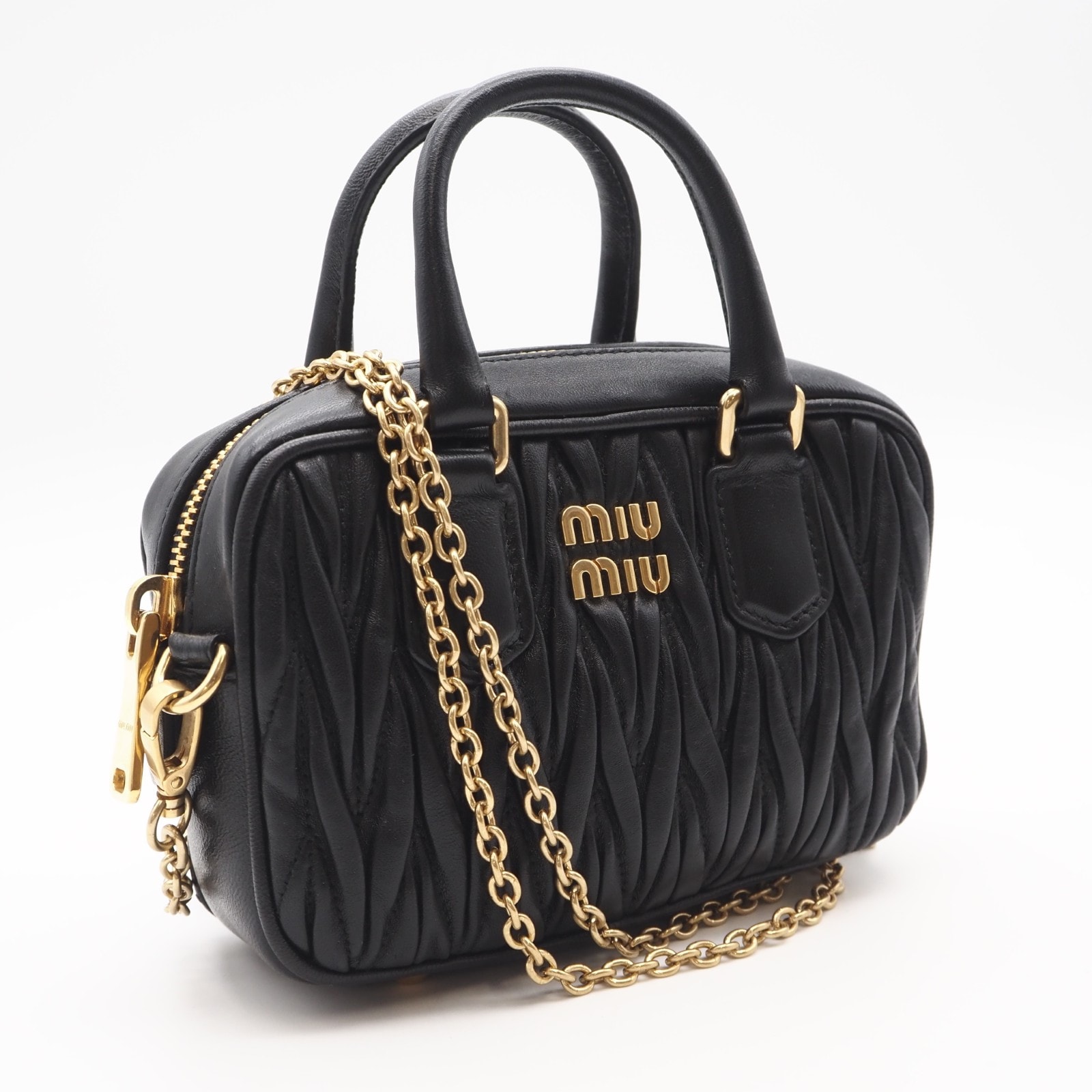 美品 MIUMIU ミュウミュウ アルカディ マテラッセ ナッパ レザー ミニ ショルダーバッグ 5BP077 2wayショルダーバッグ ブラック ラムスキン レディース