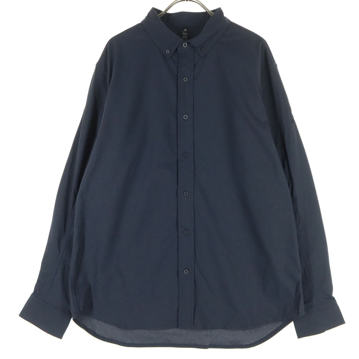 美品 adidas アディダス 長袖 ボタンダウンシャツ XL ネイビー