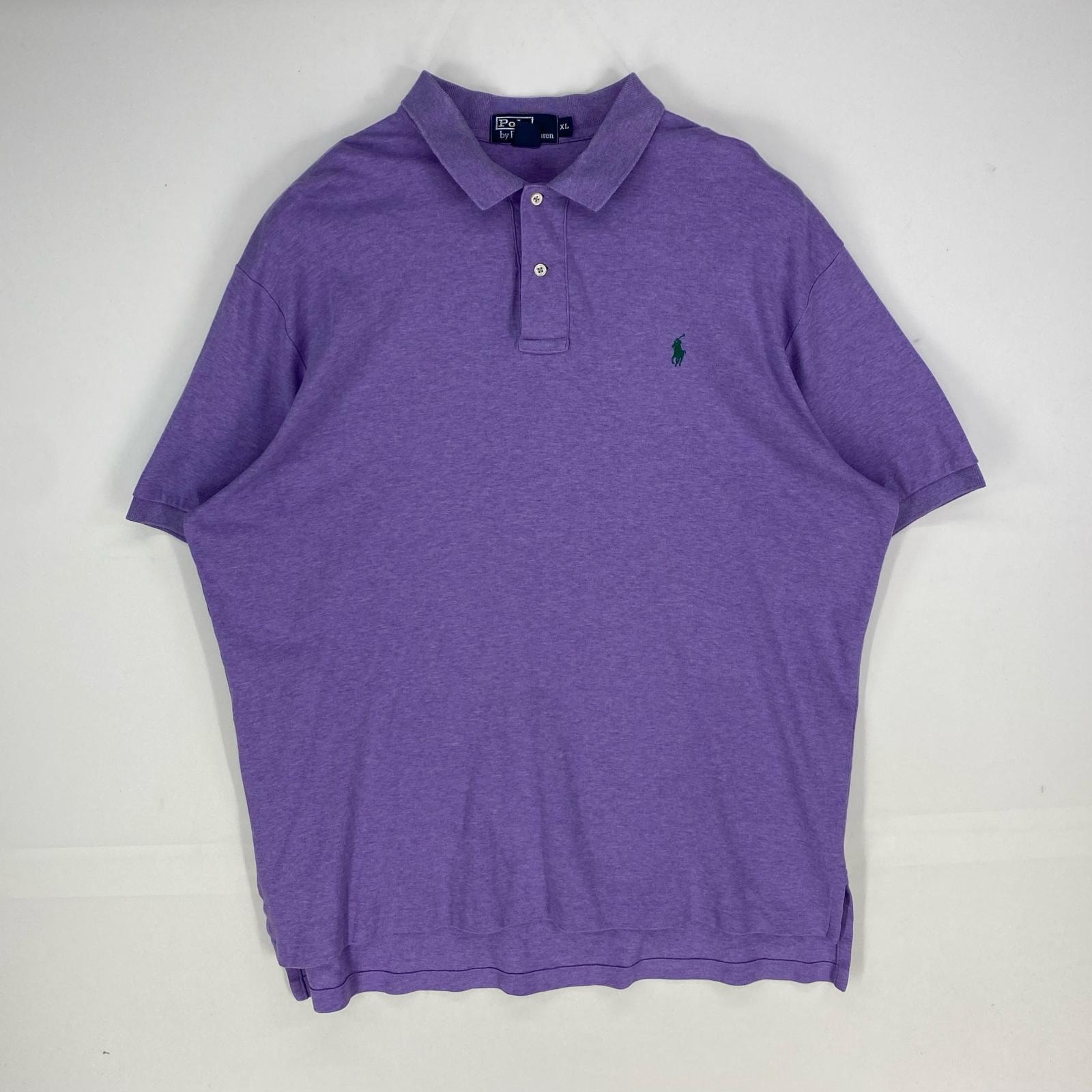 古着 ポロバイラルフローレン Polo by Ralph Lauren 半袖シャツ ワンポイント刺繍 ポロシャツ ロゴ XL パープル系 メンズ