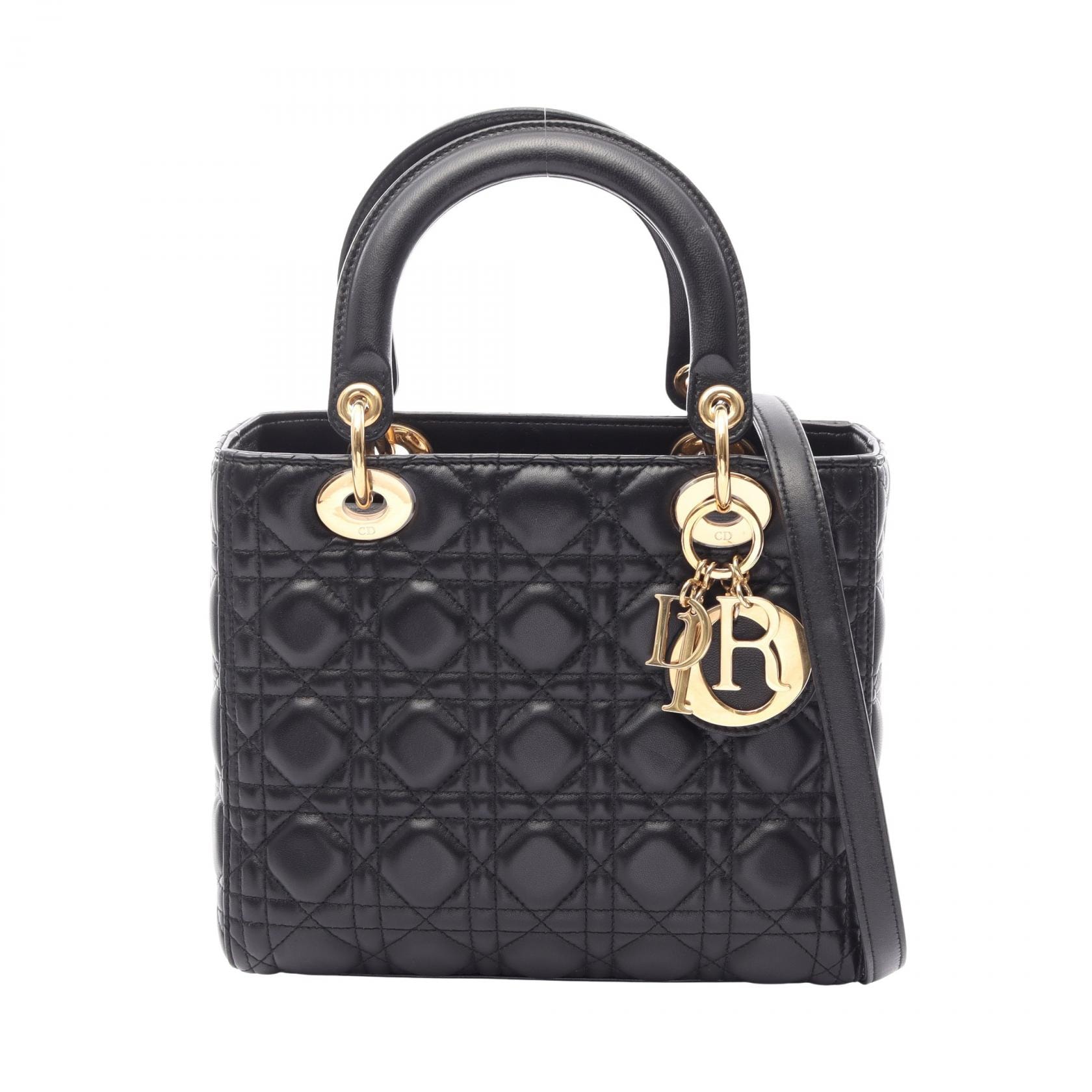 ディオール Dior LADY DIOR レディディオール ミディアム カナージュ 2WAY ハンドバッグ バッグ レザー レディース ブラック系 【中古】