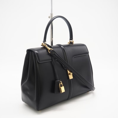 美品 CELINE セリーヌ サチネイテッドカーフスキン クラシック 16セーズ 187373BEY.38NO 2wayハンドバッグ ブラック レザー レディース