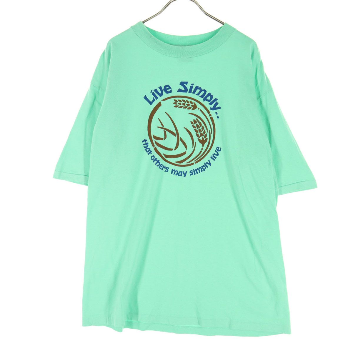 ONEITA オニータ 90s アメリカ製 オールド フロントビッグプリント 半袖 Tシャツ XL ミントグリーン シングルステッチ