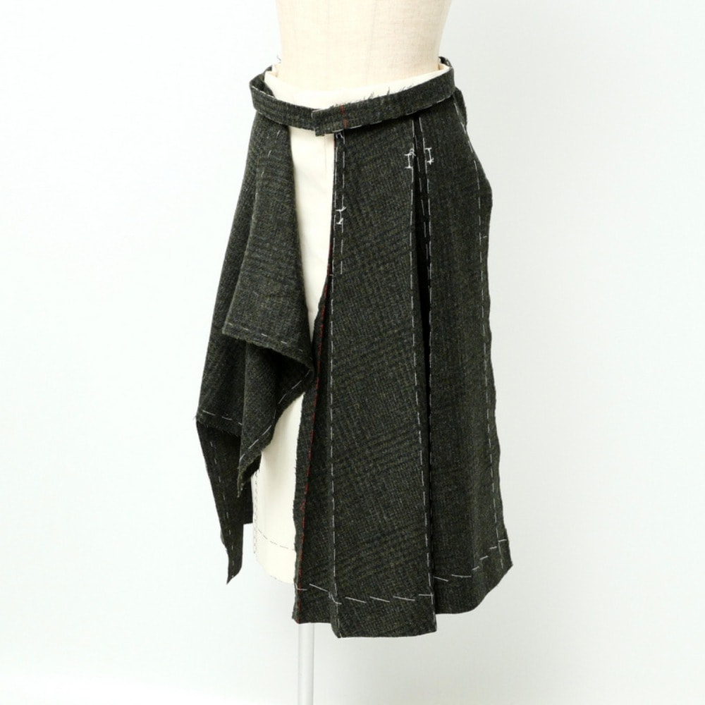 Maison Margiela メゾン マルジェラ パンツ サイズ38(155/62A) ツイード切替 レイヤード プリーツ ガウチョ ワイドパンツ スカートパンツ イタリア製 ブランド古着【中古】20240926/RA1369