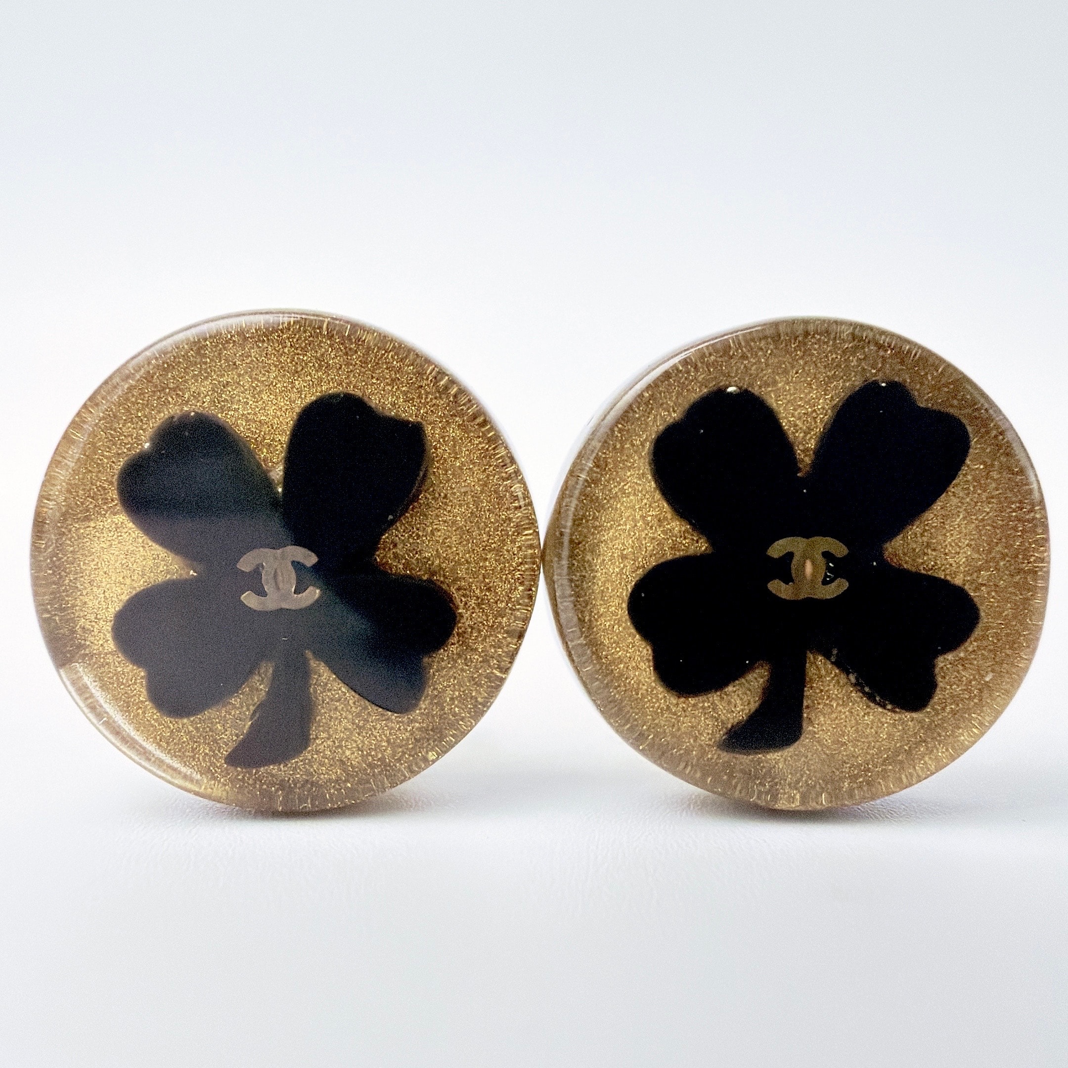 【極美品】CHANEL シャネル ココマーク クローバー イヤリング ゴールド ブラック レディース ヴィンテージ アクセサリー