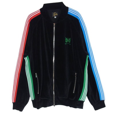 Needles ニードルス BLESS ブレス 25SS QV1584 × BREATH Rib Collar Track Jacket C PE Velour リブ カラートラック ジャケット ベロア ブラック系 M【中古】