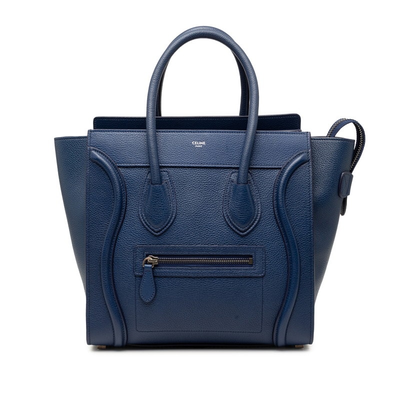 セリーヌ ラゲージ マイクロショッパー ハンドバッグ トートバッグ ネイビー レザー レディース CELINE 【中古】