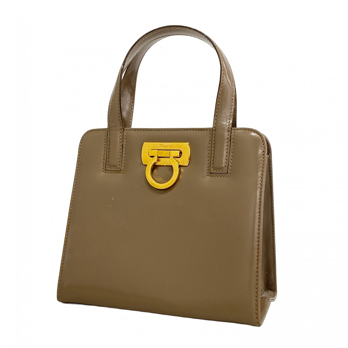 【6dd5292】サルヴァトーレフェラガモ ハンドバッグ ガンチーニ レザー グレージュ ゴールド金具【中古】レディース