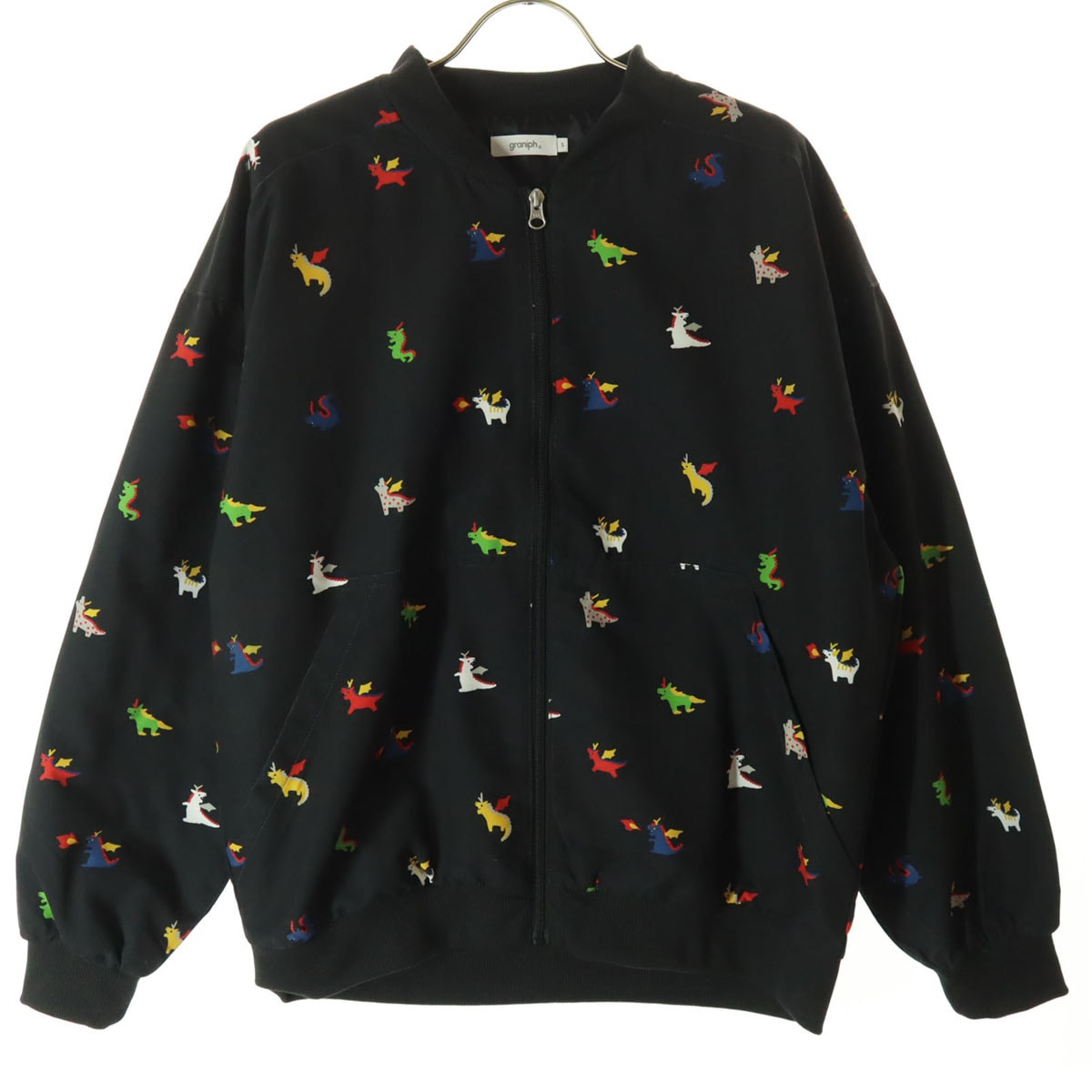 graniph グラニフ 恐竜柄 長袖 MA-1 ブルゾン S ブラック