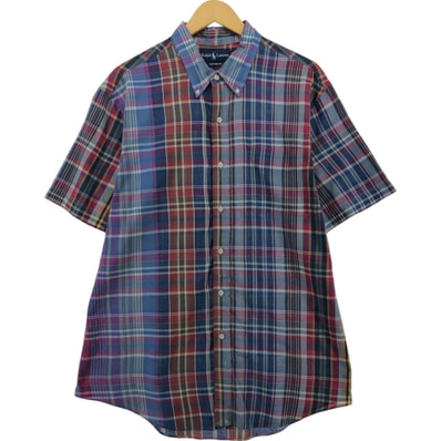 古着 ラルフローレン Ralph Lauren マドラスチェック 半袖 ボタンダウン チェックシャツ メンズXL相当/eaa564013