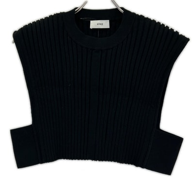 ハイク 232-11338 23AW ブラック WIDE RIBBED CROPPED VEST リブクロップドニットベスト F