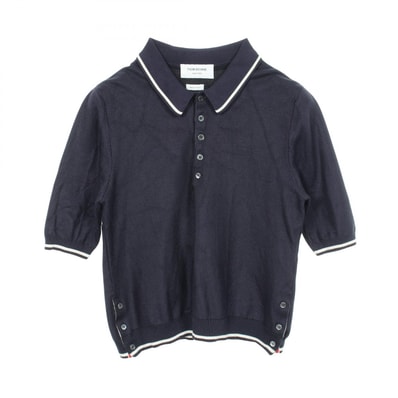 トムブラウン THOM BROWNE 半袖 ポロシャツ 衣料品 トップス シルク コットン メンズ ネイビー系 【中古】