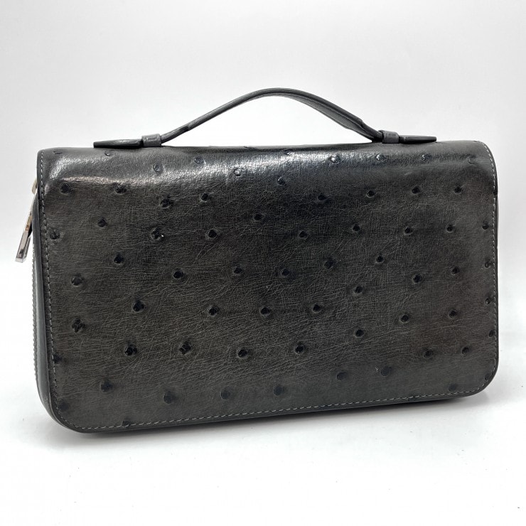 LOUIS VUITTON(ルイヴィトン)ジッピーXL セカンドバッグ クラッチバッグ オーストリッチレザー ダークグレー シルバー金具 メンズ N93256【中古】