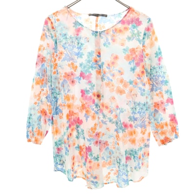 ZARA BASIC ザラベーシック 花柄 長袖 ブラウス M ホワイト シャツ