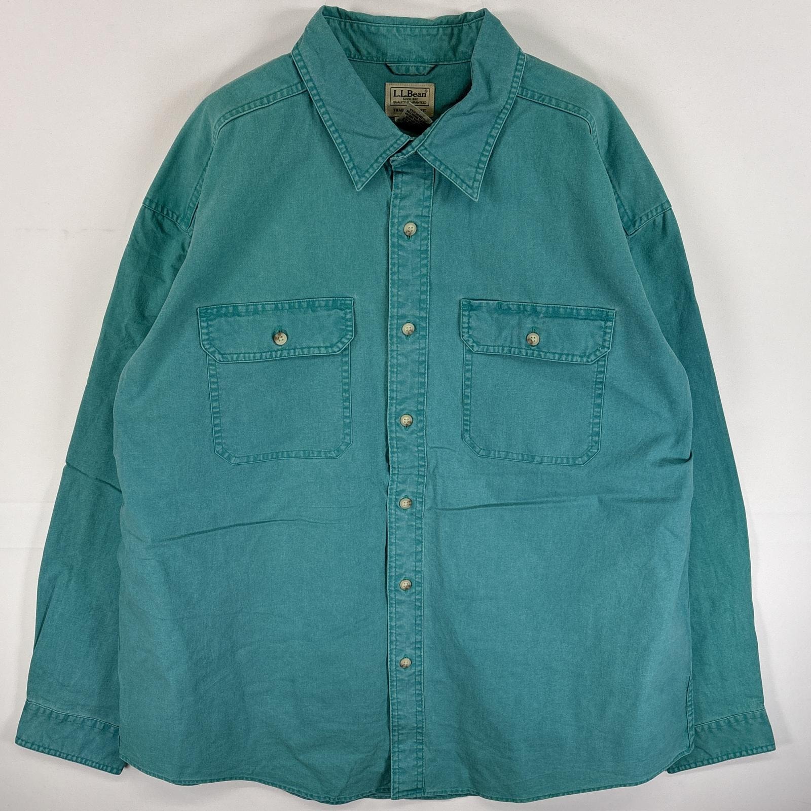 古着 エルエルビーン L.L.Bean 長袖シャツ 大きいサイズ フラップポケ 厚手 XL  グリーン系 無地 メンズ