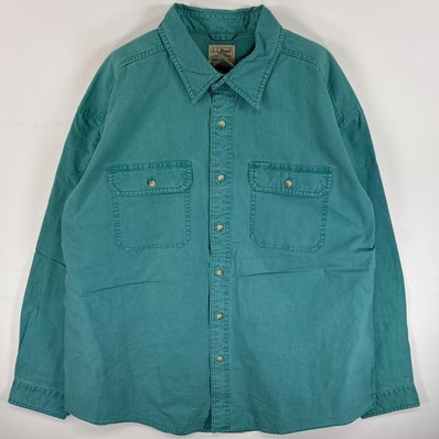 古着 エルエルビーン L.L.Bean 長袖シャツ 大きいサイズ フラップポケ 厚手 XL グリーン系 無地 メンズ