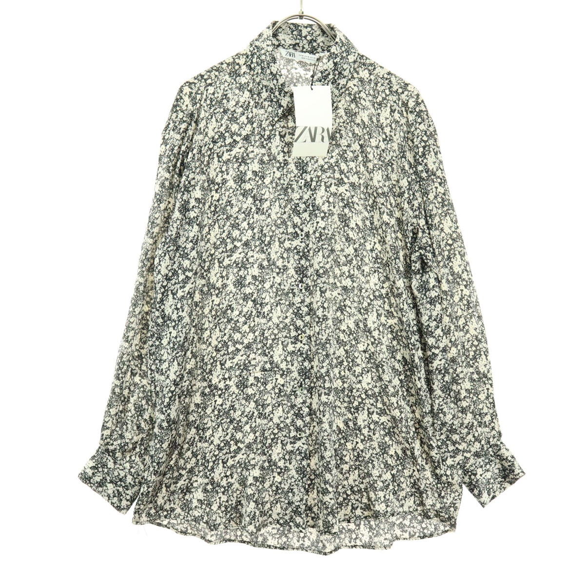 未使用 ZARA ザラ 総柄 長袖 シャツ M ブラック