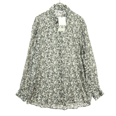 未使用 ZARA ザラ 総柄 長袖 シャツ M ブラック