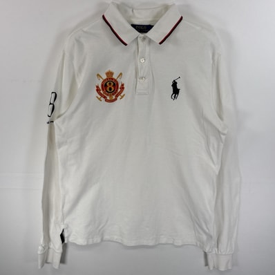 古着 ポロ・ラルフローレン POLO RALPH LAUREN ポロシャツ ビックポニー ロゴ 刺繍 CUSTOM SLIM FIT M ホワイト 無地 メンズ