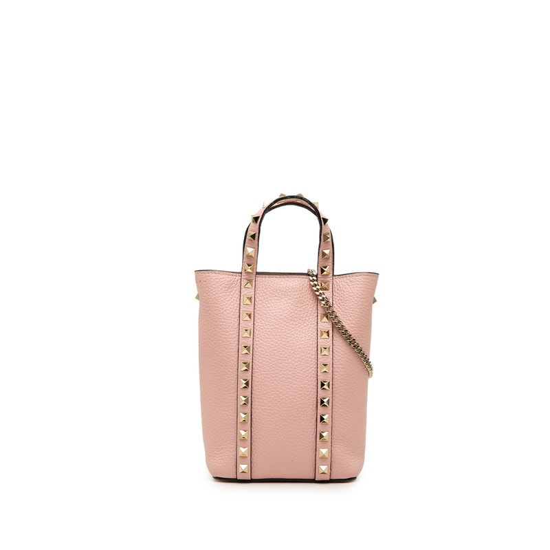 ヴァレンチノ ロックスタッズ チェーン ミニ ハンドバッグ ショルダーバッグ 2WAY ピンク ゴールド レザー レディース Valentino 中古