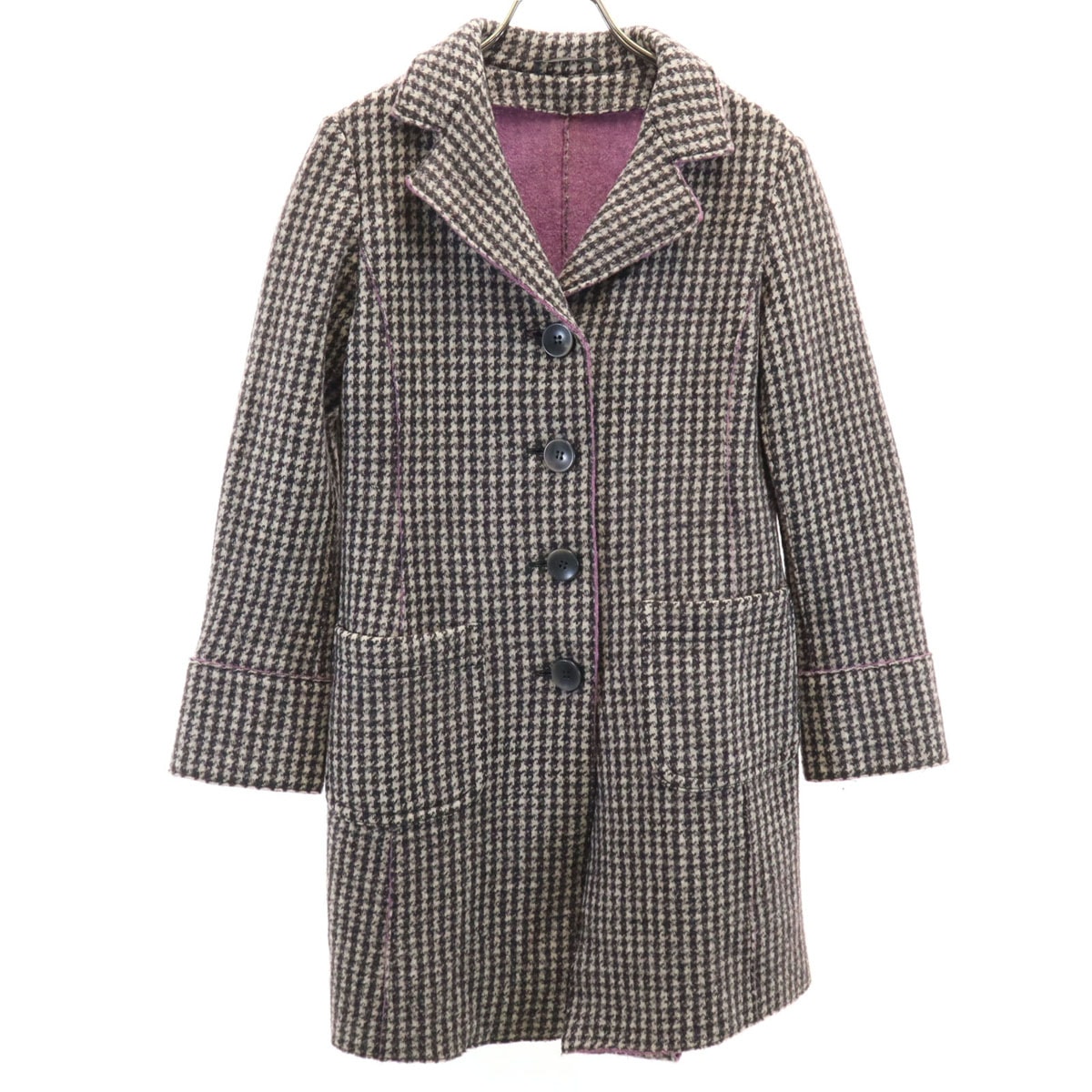 MaxMara WEEKEND LINE マックスマーラ ウィークエンドライン ハウンドトゥース柄 ニット チェスターコート 36 ベージュ 千鳥格子