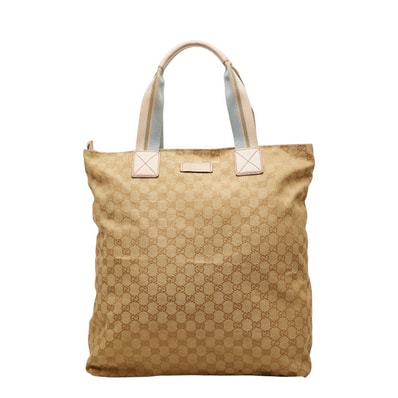グッチ GGキャンバス トートバッグ 131233 ベージュ ピンク キャンバス レザー レディース GUCCI 【中古】