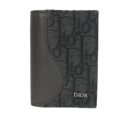 Dior ディオール サドル バーティカル カードホルダー ロゴ メタル グレインドカーフ パスケース 名刺入れ オブリーク ジャガード ブラック カードケース 2ADCH169YKS_H03E
