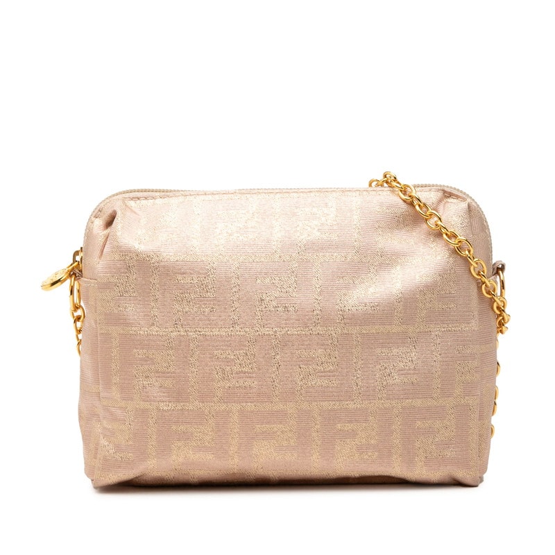 フェンディ ズッカ ラメ チェーン ショルダーバッグ ピンク ベージュ キャンバス レディース FENDI 【中古】